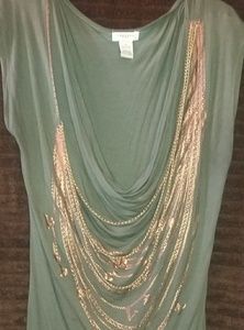 Olive green Tunic with gold necklace attached